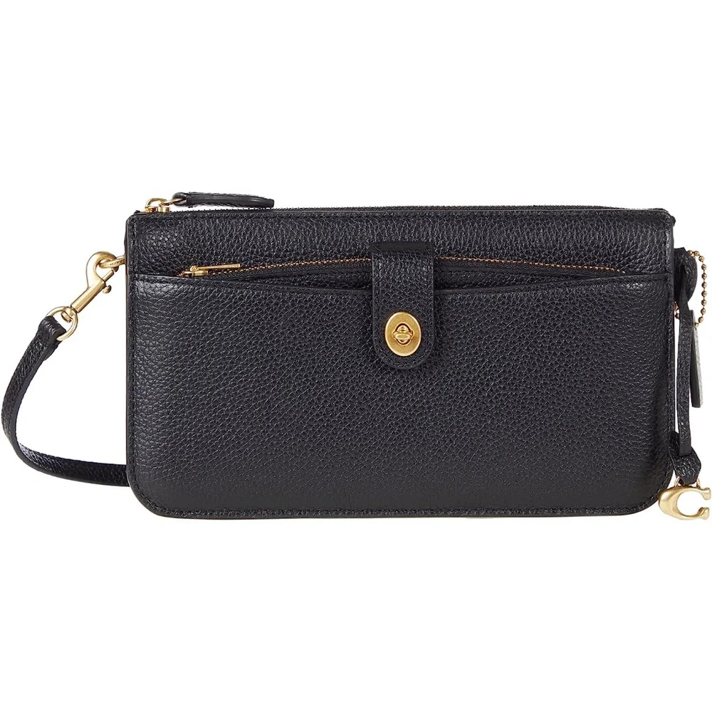 Coach Pebbled Leather Black Crossbody Wristlet - Picture 1 of 14